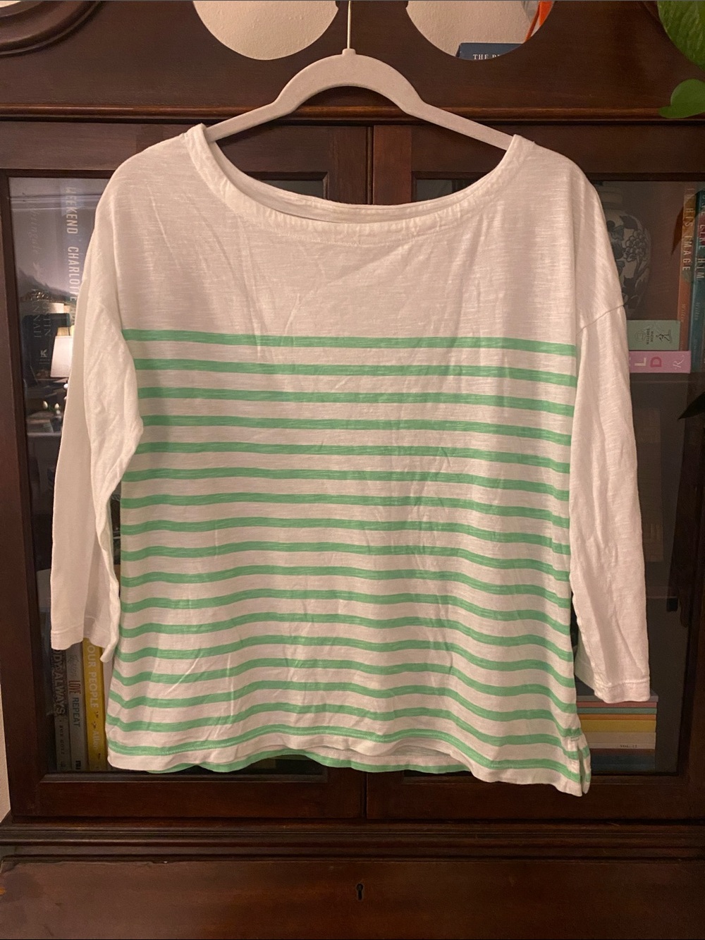 Old Navy Green Striped Relaxed Boatneck Tee